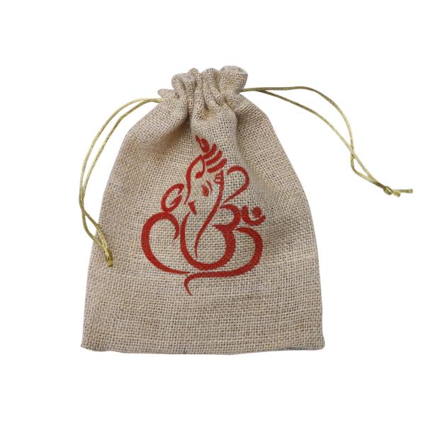 VerdantVibes Ganesh Jute Potli Bags - 9x7 Inches | Natural Jute | Reusable Potli Bags