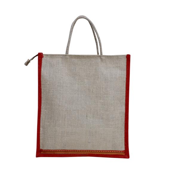 VerdantVibes Jute Carry Bag - 16x14x4 Inches | Natural Jute | With lace at bottom | Re-usable | Eco-friendly | Multi-purpose Bag