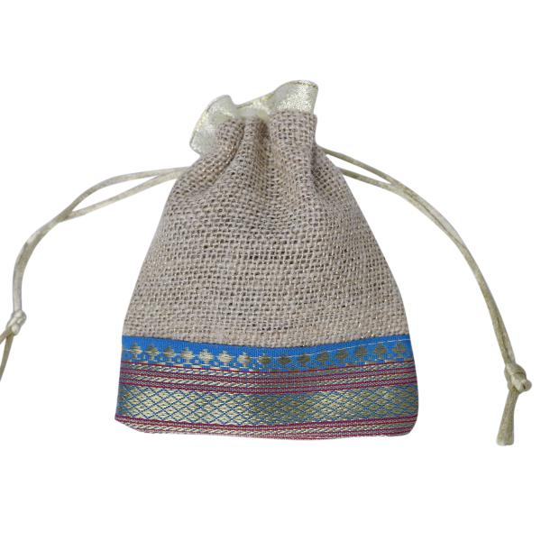 VerdantVibes Lace Jute Potli Bags - 5x4 Inches | Natural Jute | Multi-Color Reusable Potli Bags