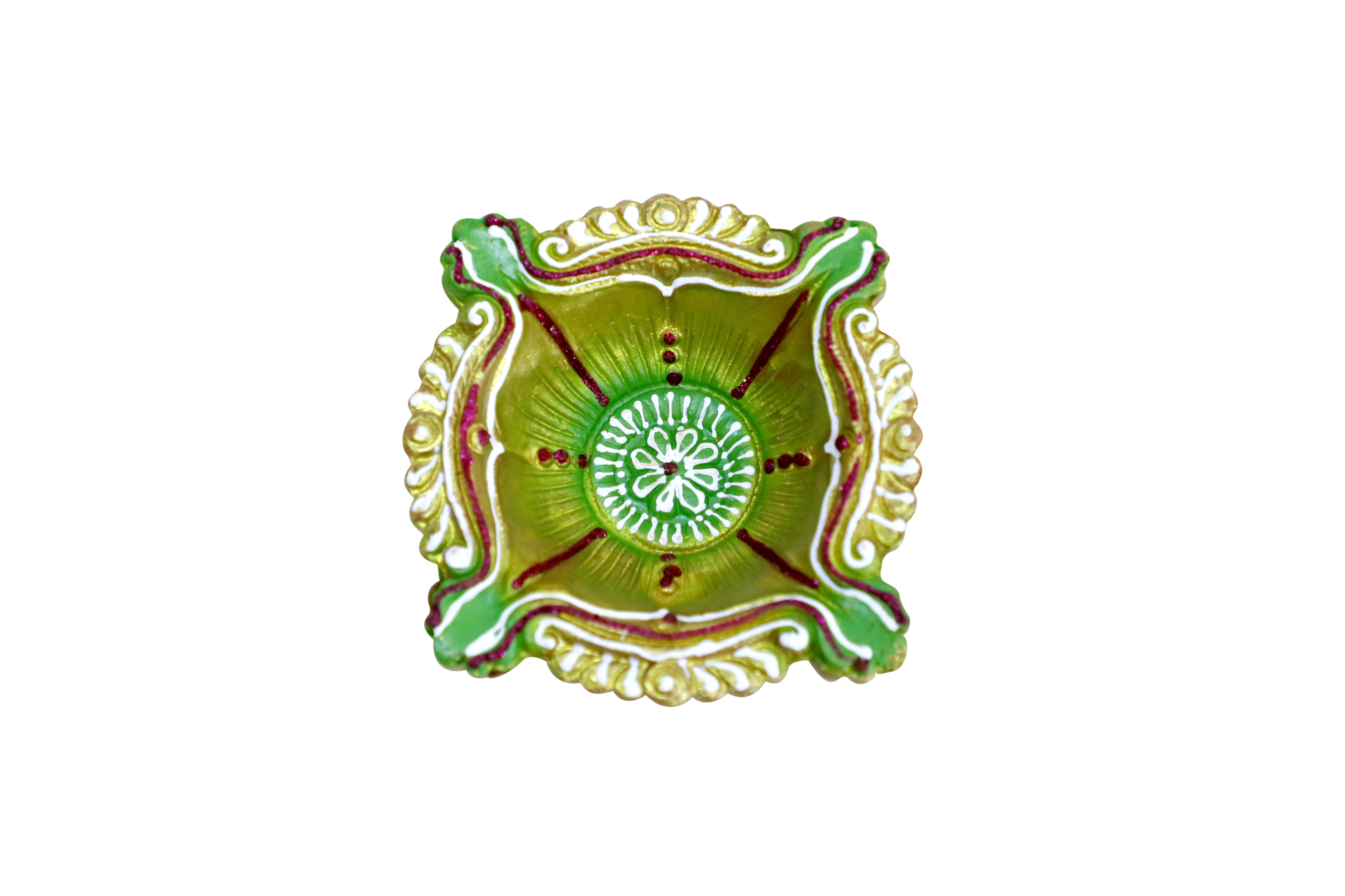 CandleCove Green Chaarmukhi Akhand Diya Box - 1 Piece | 4-Wick Diya