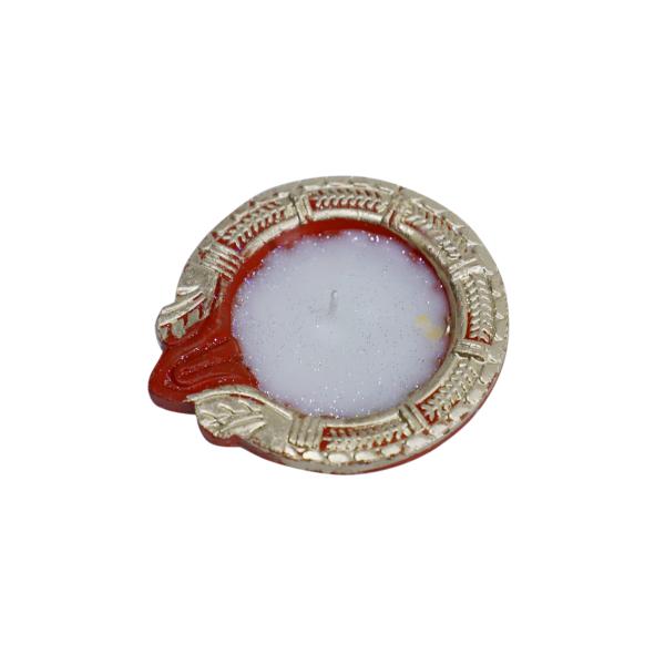 CandleCove Traditional Diya Box with Wax - Set of 4 Pieces | Red Color Diya with Golden Border