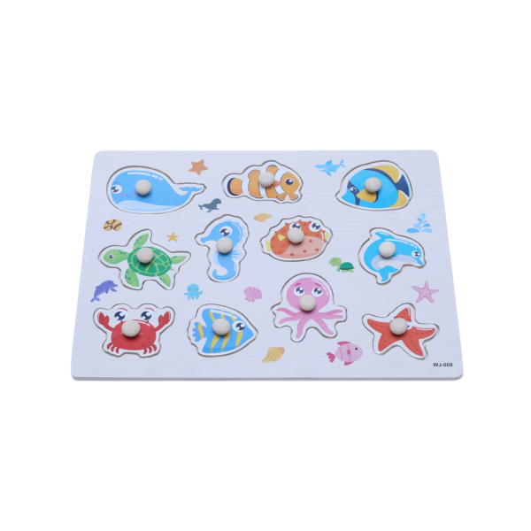 Aquatic Puzzle Wooden Board – Educational Knob Puzzle for Toddlers (Ages 3+)