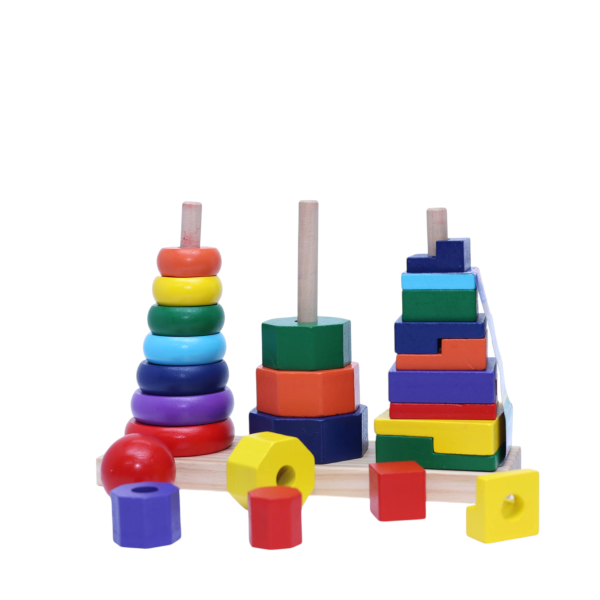 Wooden Geometric Stacker Toy for Toddlers (Age 2+) – 25 Colorful Shapes, Rings, Squares & Rectangles | Fine Motor Skill Development, Educational Puzzle