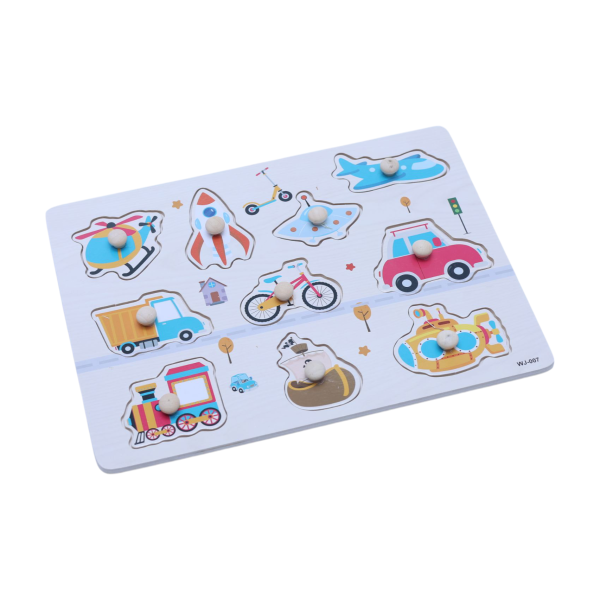 Wooden Transport Puzzle Board – Educational Knob Puzzle for Toddlers (Ages 3+)