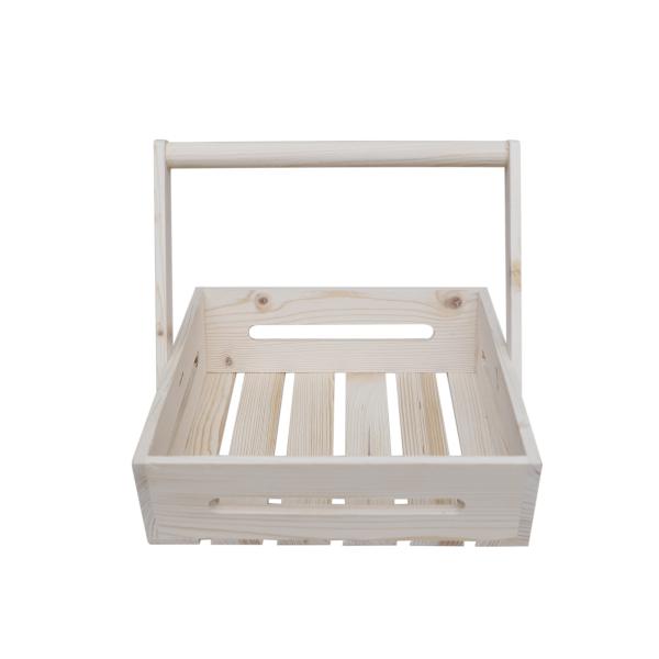 Original Pinewood Rectangle Basket Tray with Adjustable Handle - 25x27x8 cm | Raw Wood Color | Gifting, Decoration & Fruit Basket